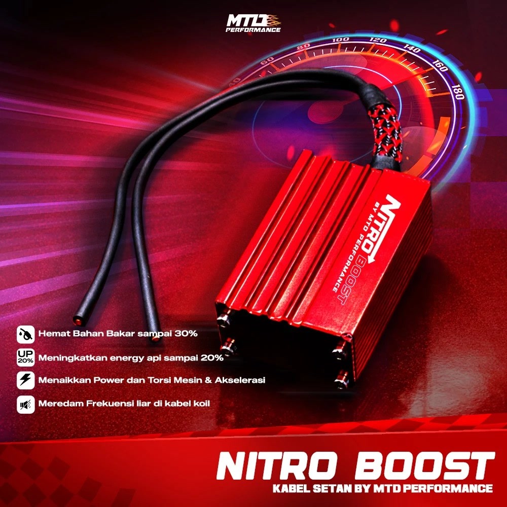 MTD Nitro Boost merah dengan kabel berselubung